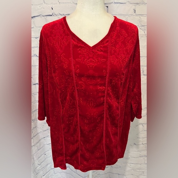 Catherines Embossed Tunic Blouse Women’s 14/16 W Petite Red - Picture 1 of 6